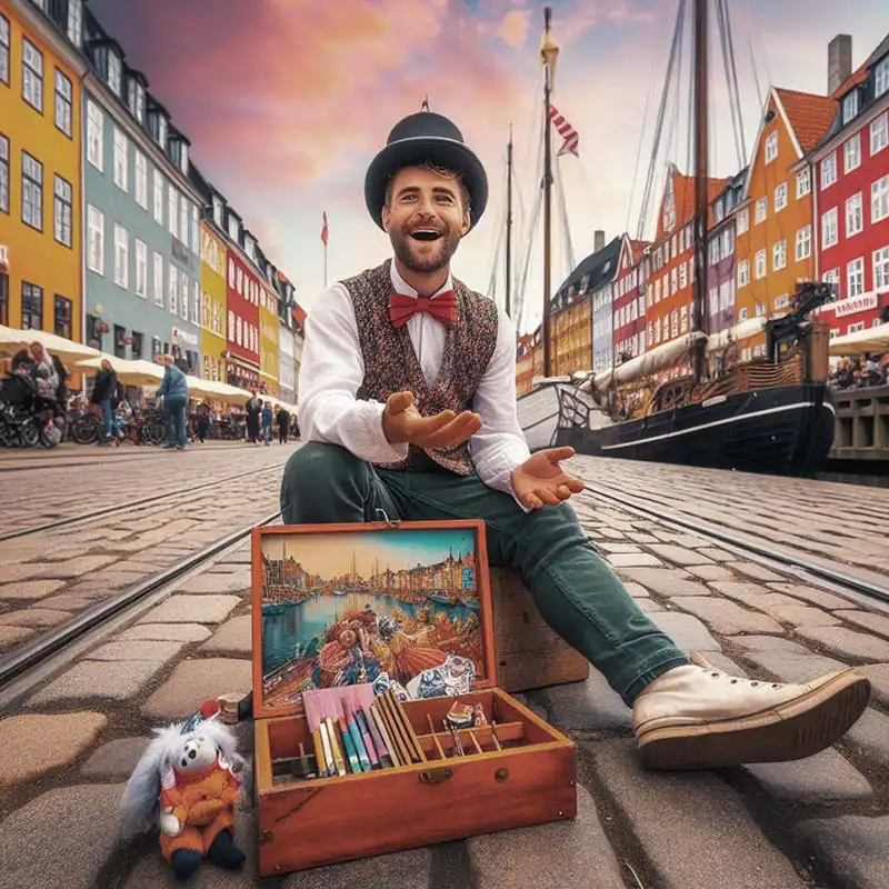 Beamup Visuals om - En storyteller sidder på Nyhavn i København.