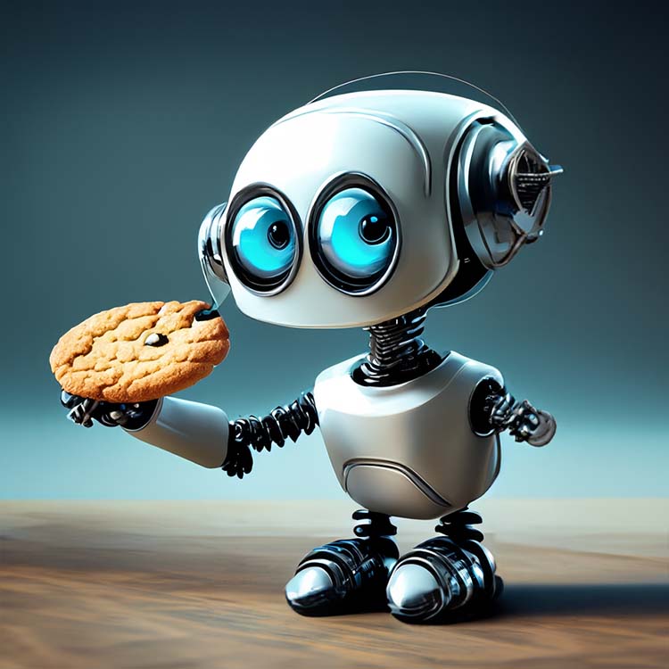 Denne privatlivs- og cookiepolitik side har en lille robot der skal til at spise en cookie - tør den?