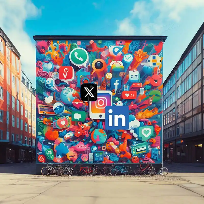 Beamup Visuals om content marketing - Social media ikoner malet på en væg i københavn.